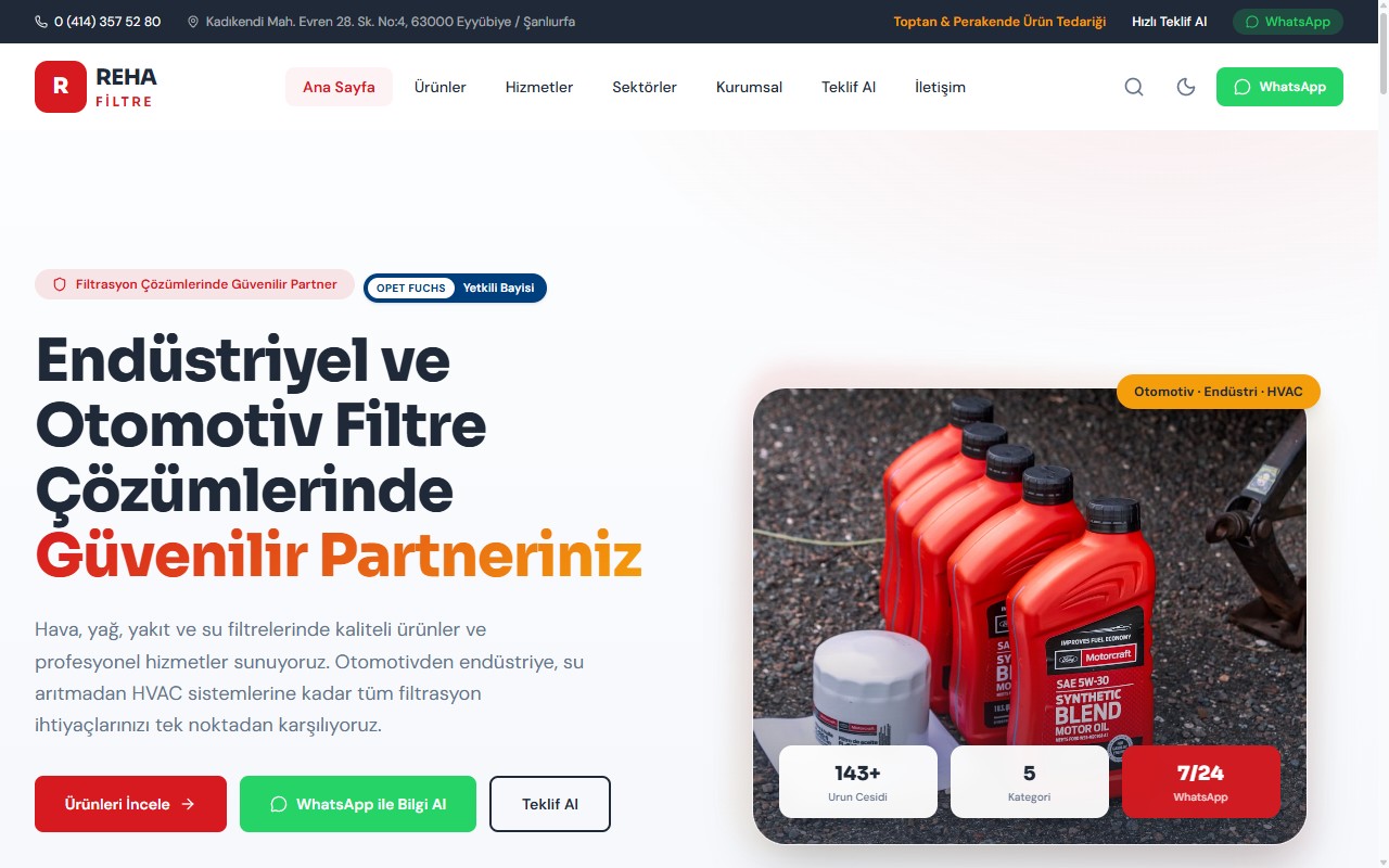 Reha Filtre web sitesi
